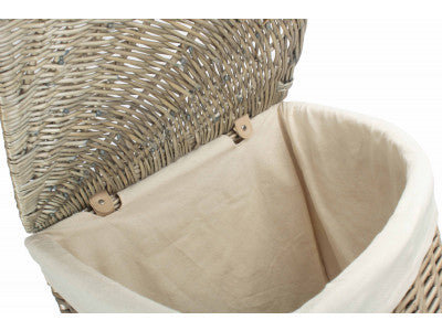 5060248645178 Large Antique Wash Corner Laundry Basket With White Lining H034W/2 Brambles Cookshop 5