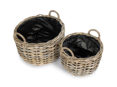 CURVED BASE RATTAN PLANTER with PLASTIC LINING SET 2