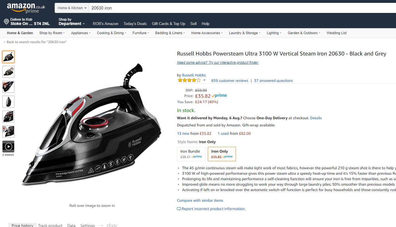 4008496780303 Russell Hobbs Ultra Power Steam Ceramic Iron 20630 Brambles Cookshop 8