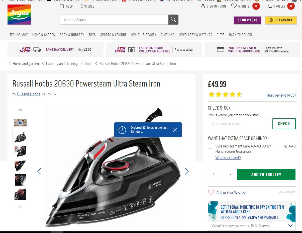 4008496780303 Russell Hobbs Ultra Power Steam Ceramic Iron 20630 Brambles Cookshop 9