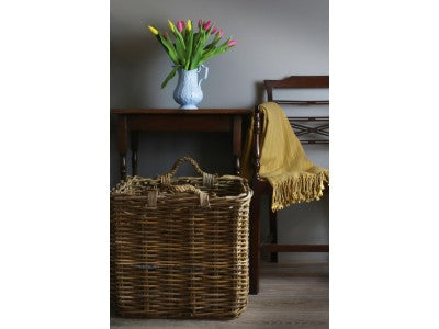 5060428557000 Large Square Grey Rattan Log Basket RA008/3 Brambles Cookshop 5