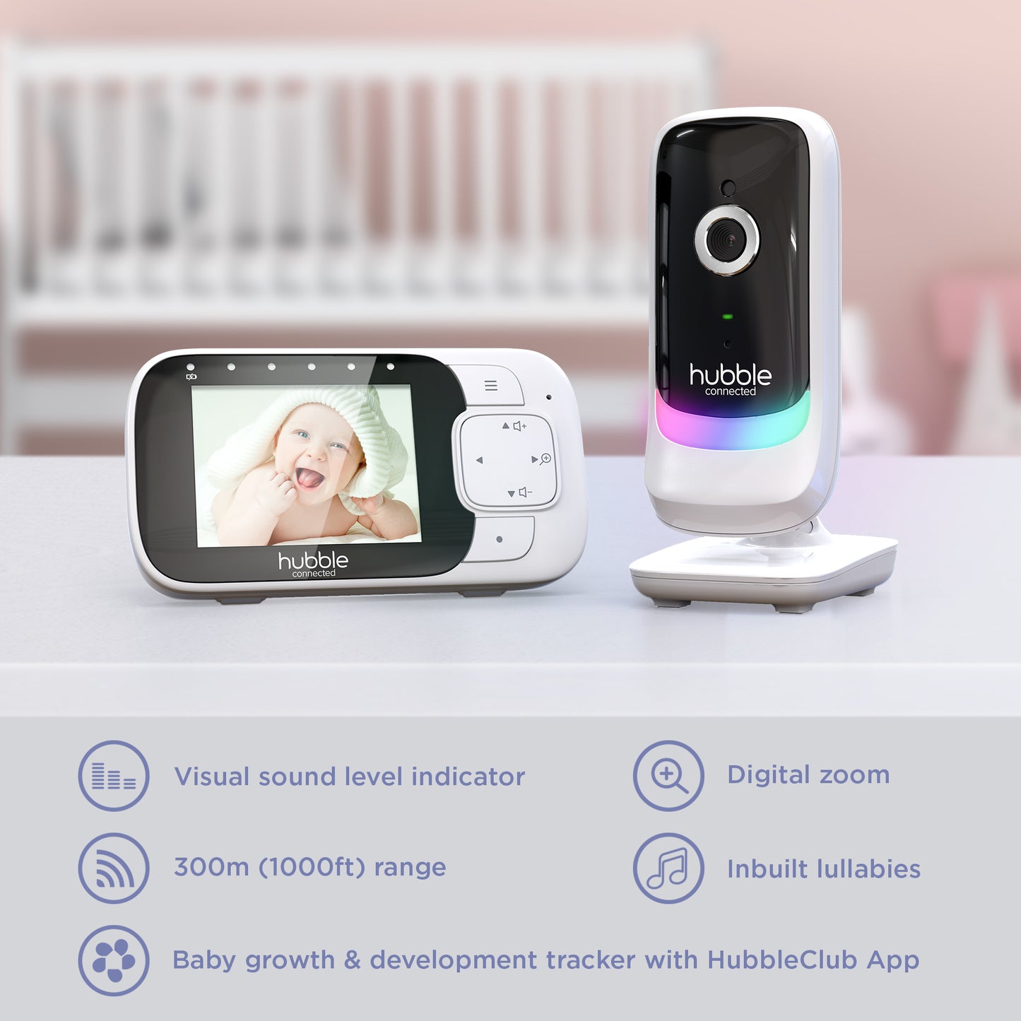 5012786049499 HUBBLE Nursery View Glow 2.8 Video Baby Monitor White 5012786049499 Brambles Cookshop 2