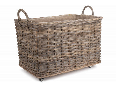 5056341801269 Large Wheeled Rattan Cordura Lined Log Basket RA035 Brambles Cookshop 1