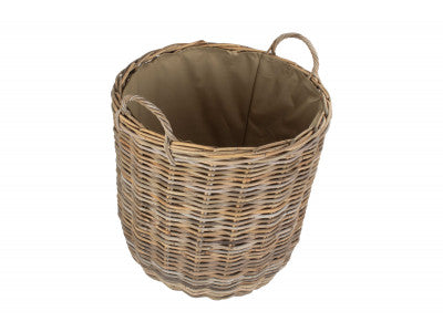 LARGE CORDURA LINED TALL ROUND FIRESIDE RATTAN LOG BASKET