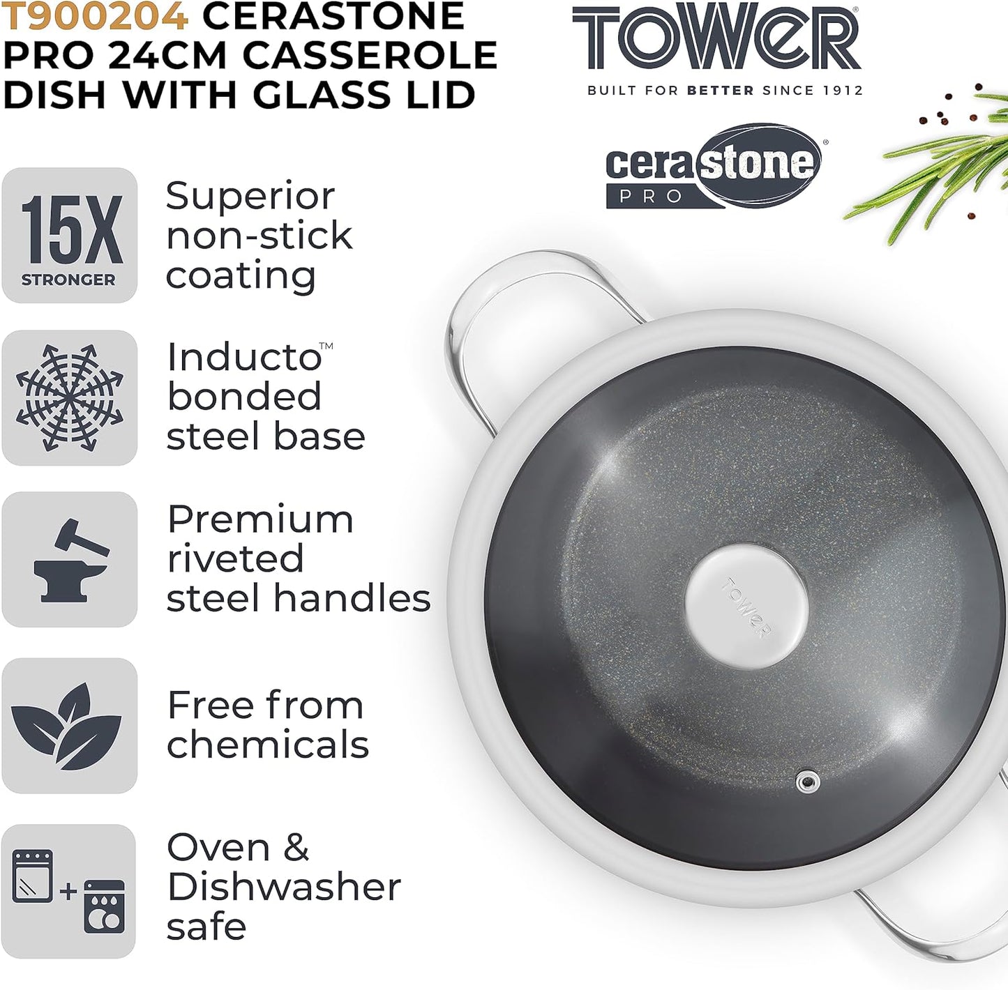 5056462333045 TOWER Cerastone Pro 24cm Casserole T900204 Brambles Cookshop 2