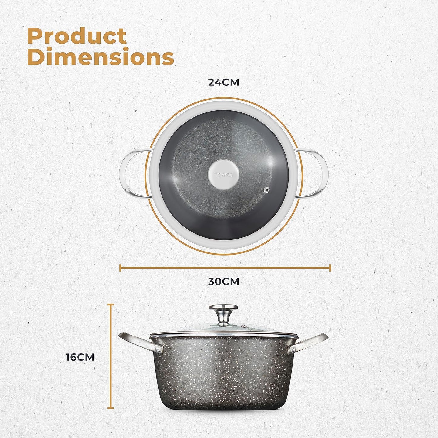 5056462333045 TOWER Cerastone Pro 24cm Casserole T900204 Brambles Cookshop 7
