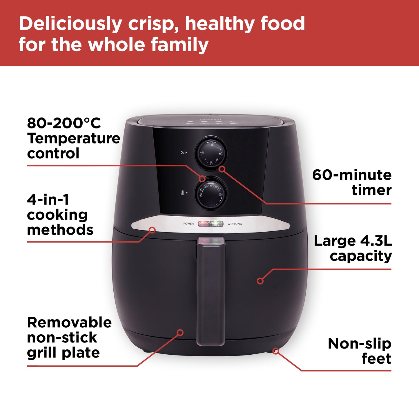 5056462360119 Black & Decker 4.3L Manual Air Fryer Black BXAF17091GB Brambles Cookshop 8