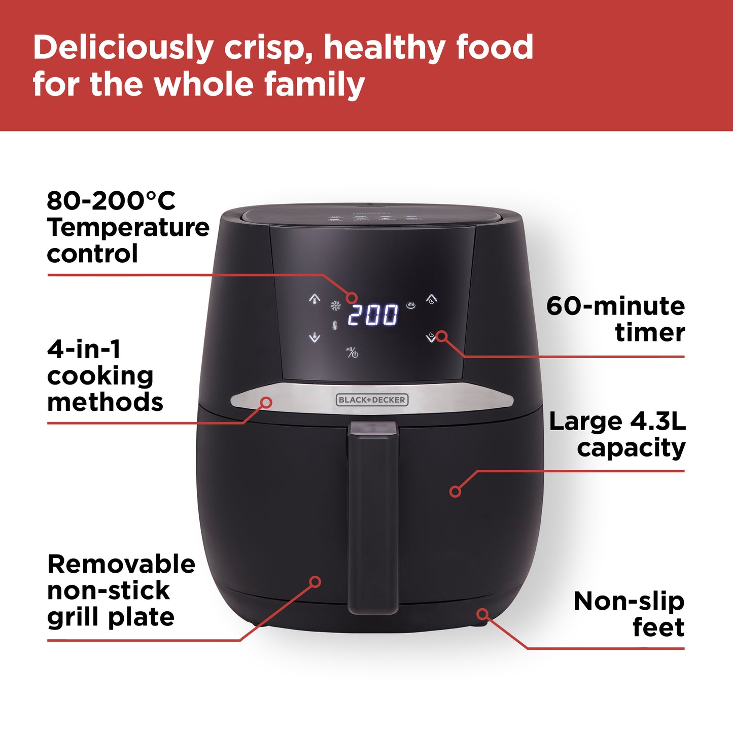 5056462360256 Black & Decker 4.3L Digital Air Fryer Black BXAF17092GB Brambles Cookshop 8