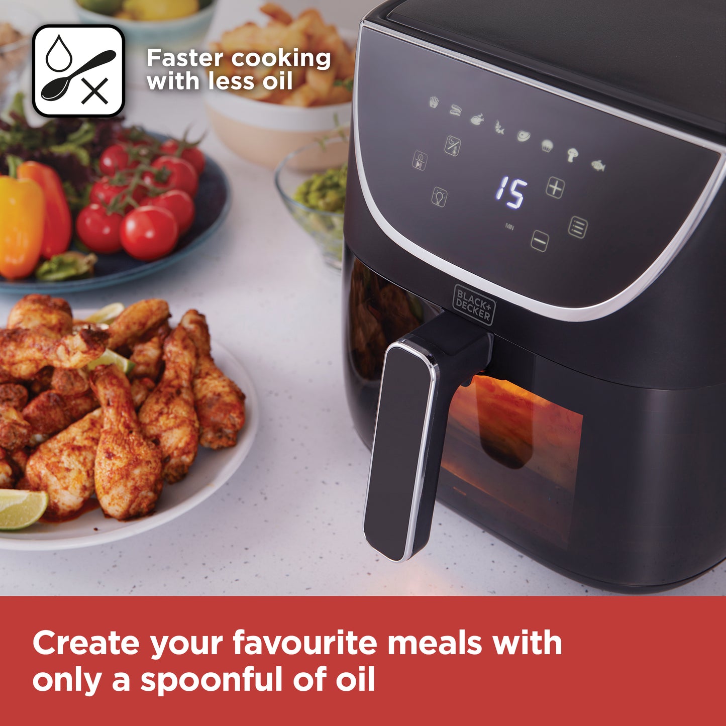 5056462360331 Black & Decker 6L Digital Air Fryer with Window Black BXAF17093GB Brambles Cookshop 2