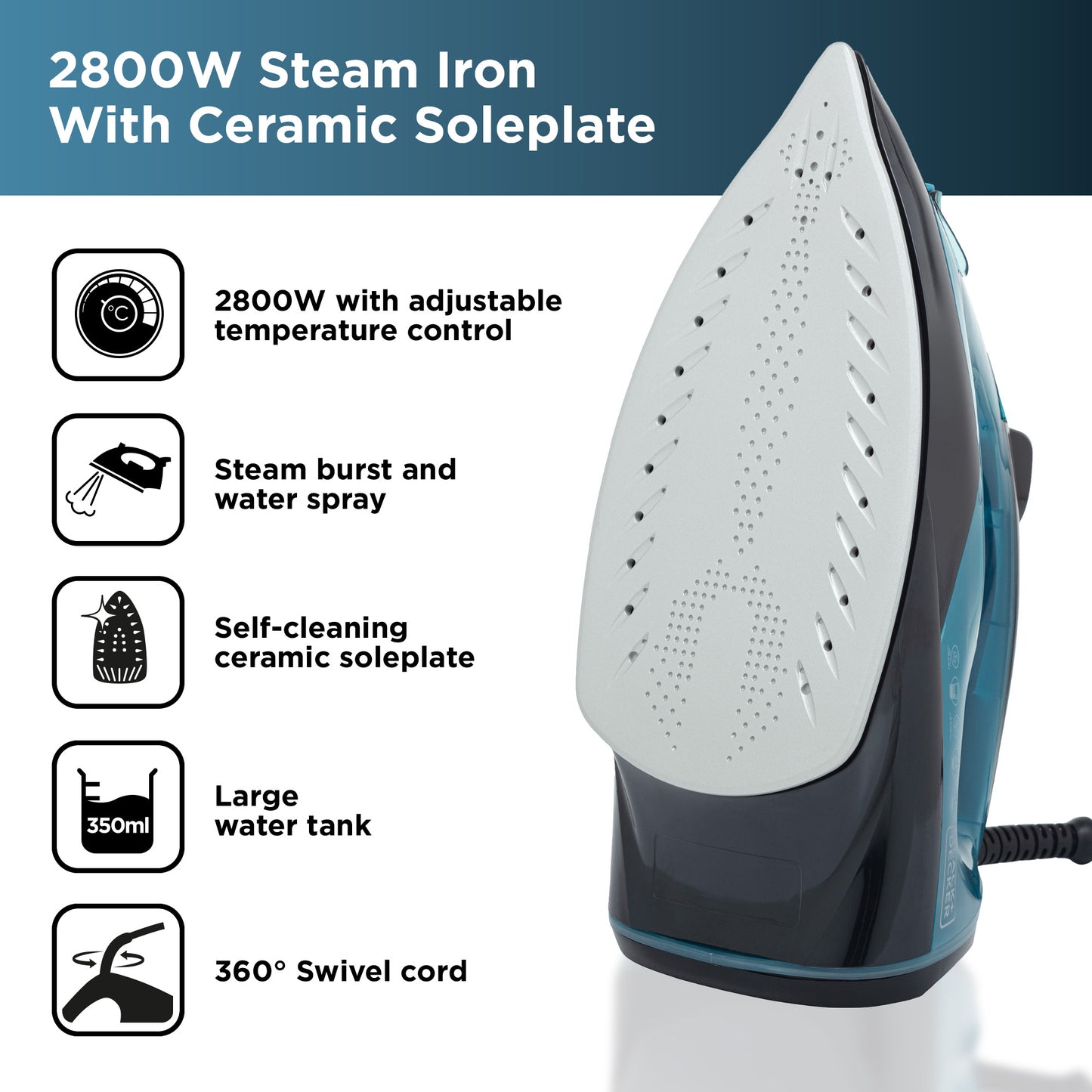 5056032985926 Black & Decker 2800W Steam Iron BXIR22002GB Brambles Cookshop 2