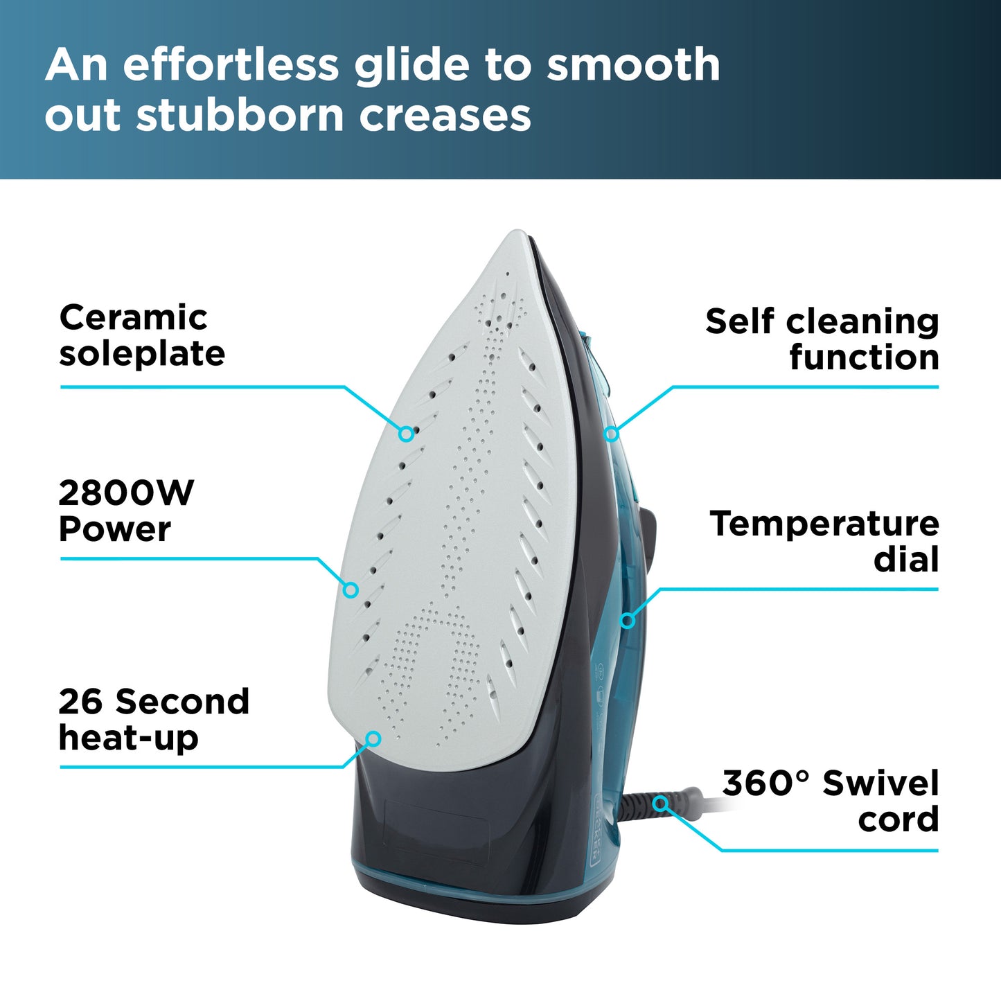 5056032985926 Black & Decker 2800W Steam Iron BXIR22002GB Brambles Cookshop 8