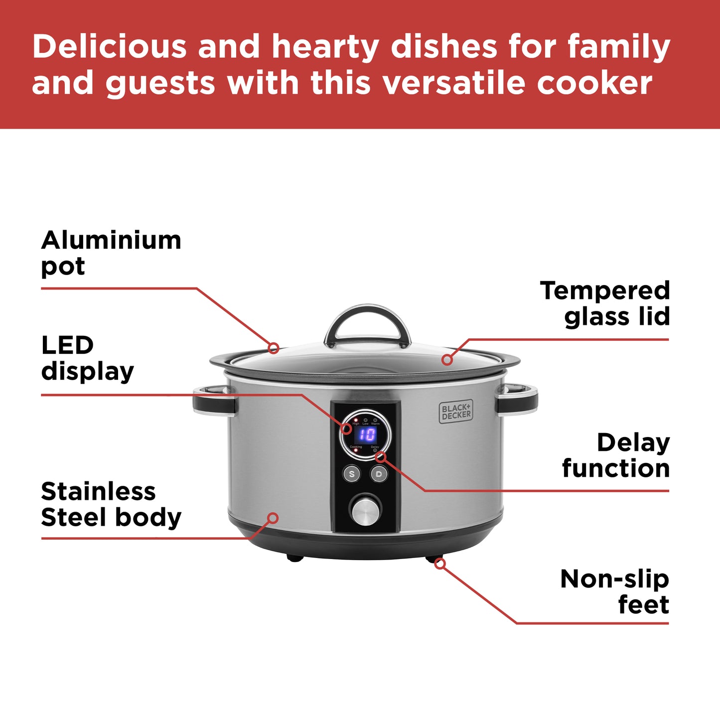 5056462310152 Black & Decker 6.5 Litre Digital Slow Cooker BXSC16045GB Brambles Cookshop 8
