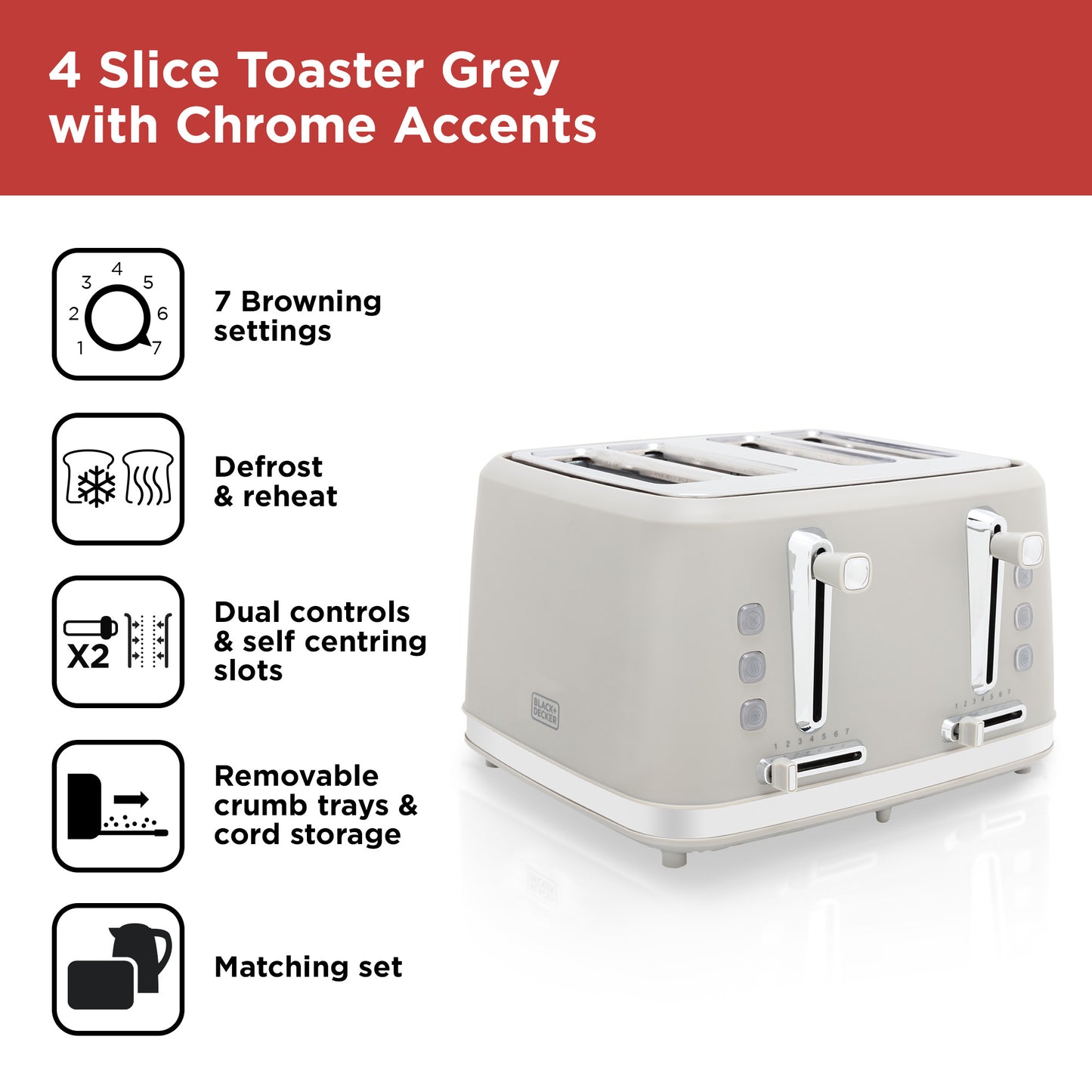 5056462309729 Black & Decker 4 Slice Toaster BXTO20080GB Brambles Cookshop 2