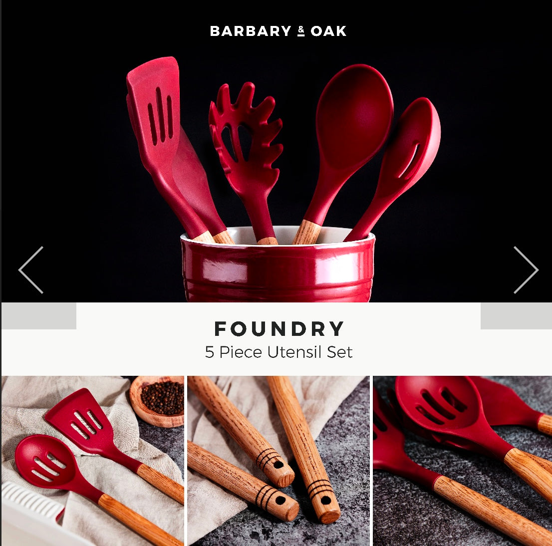 Babary & Oak Foundry 5 Piece Utensil Set - Bordeaux Red