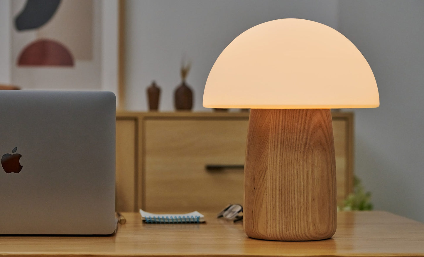 0703556205911 Alice Mushroom Lamp Large White Ash Wood Gingko Design