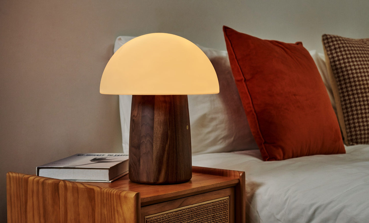 0703556205904 Alice Mushroom Lamp Large Natural Walnut Wood Gingko Design