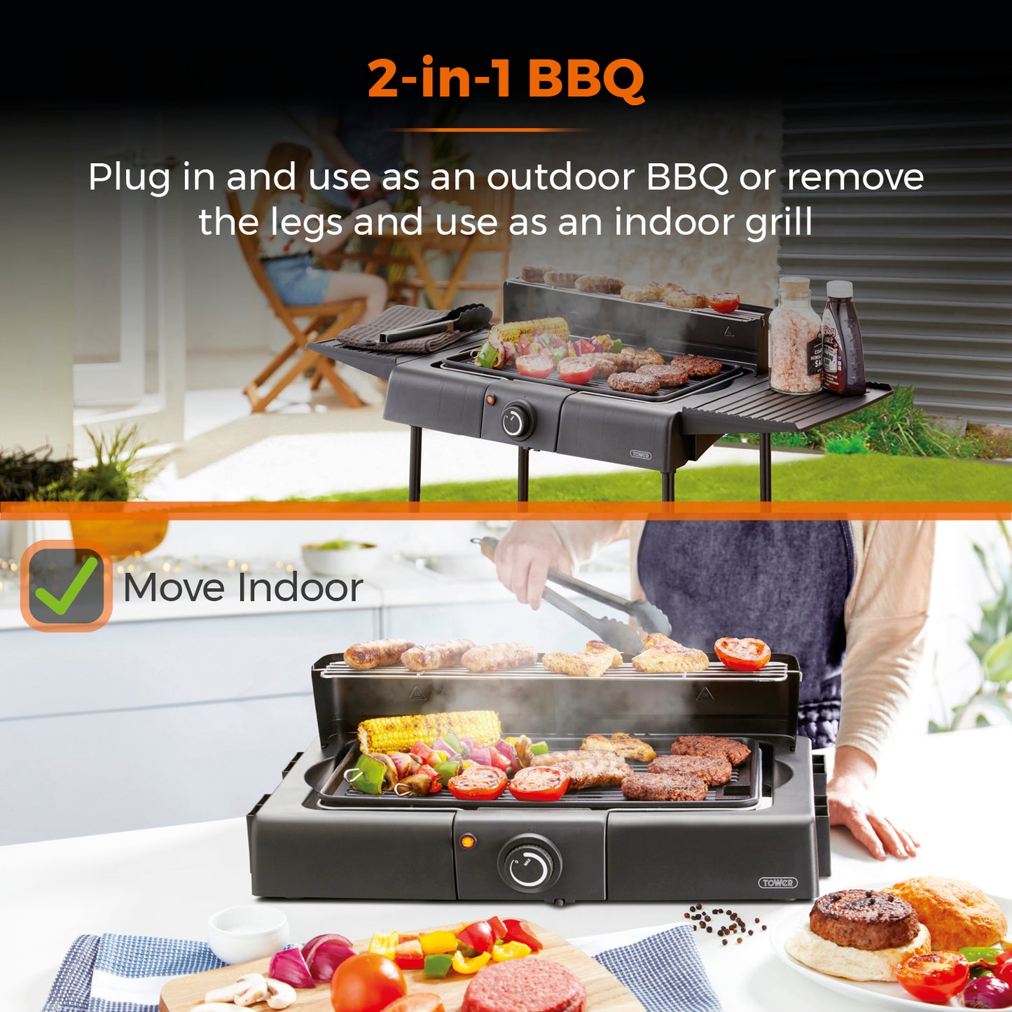 5056462319575 TOWER Standing Electric BBQ Grill Black T14049BMR Brambles Cookshop 3