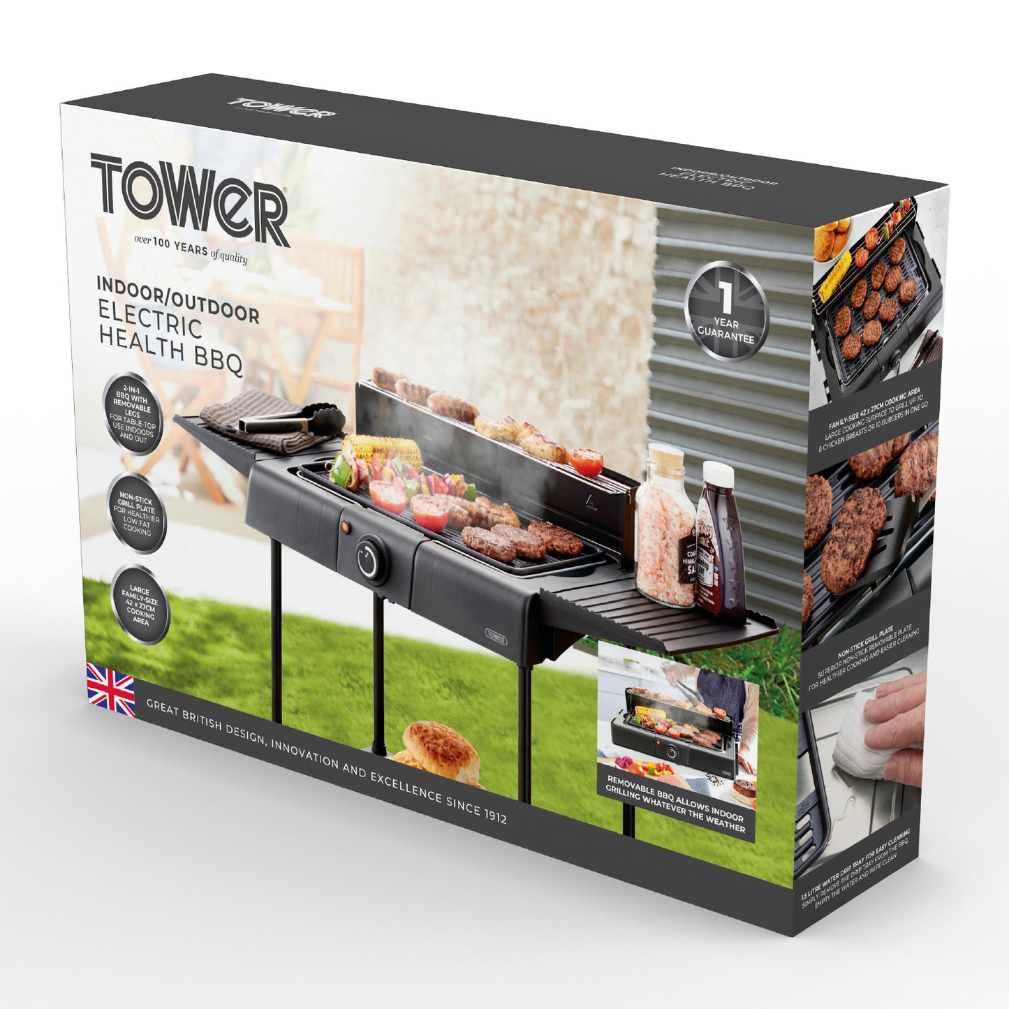 5056462319575 TOWER Standing Electric BBQ Grill Black T14049BMR Brambles Cookshop 10