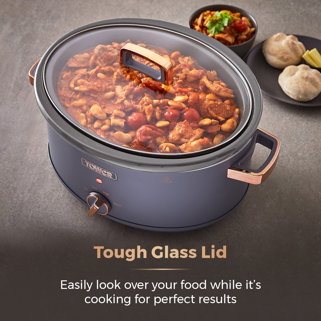 5056462300481 TOWER Cavaletto 6.5 Litre Slow Cooker Grey T16043GRY Brambles Cookshop 7