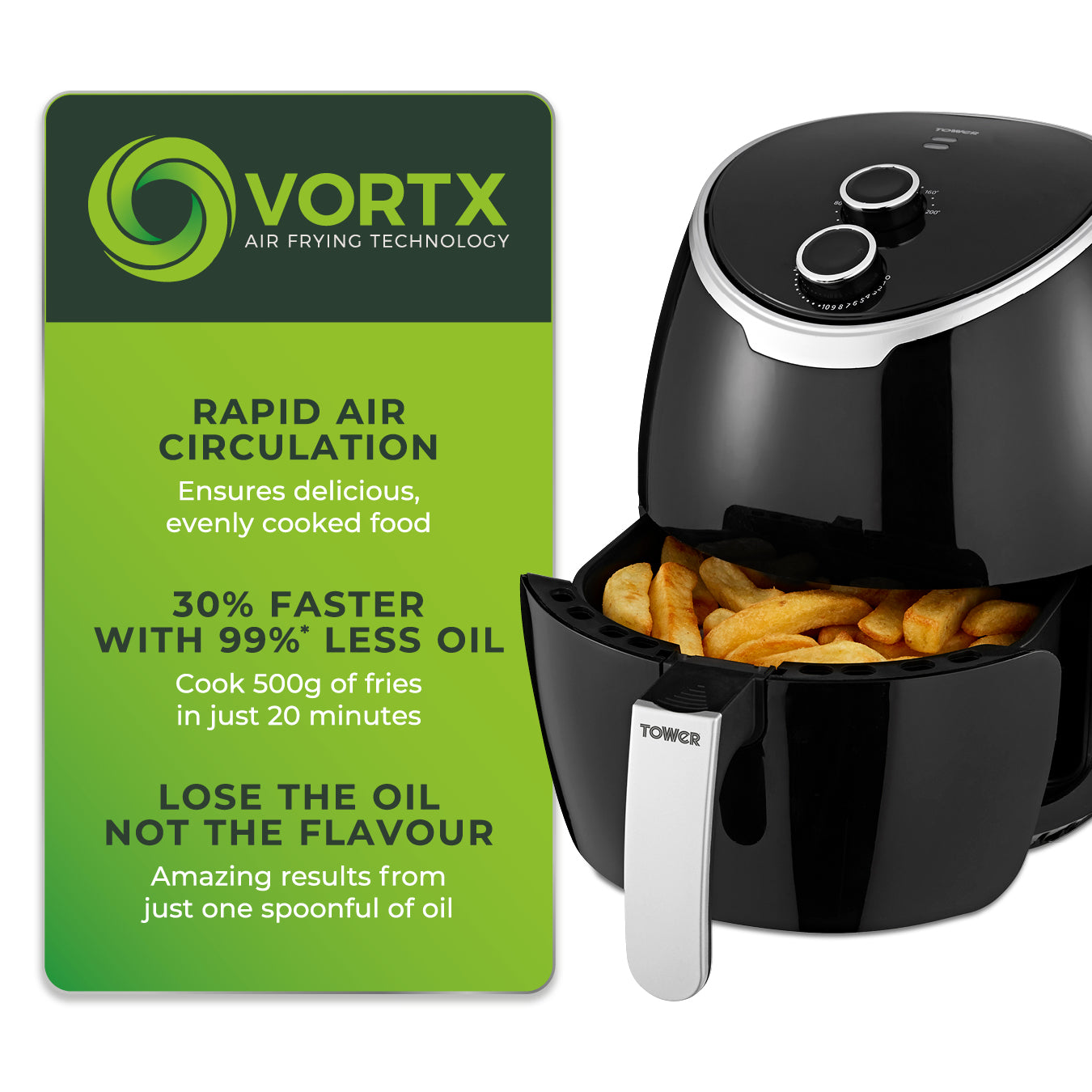 5056032983236 TOWER Vortx 4L Manual Air Fryer Black T17061BLK Brambles Cookshop 3