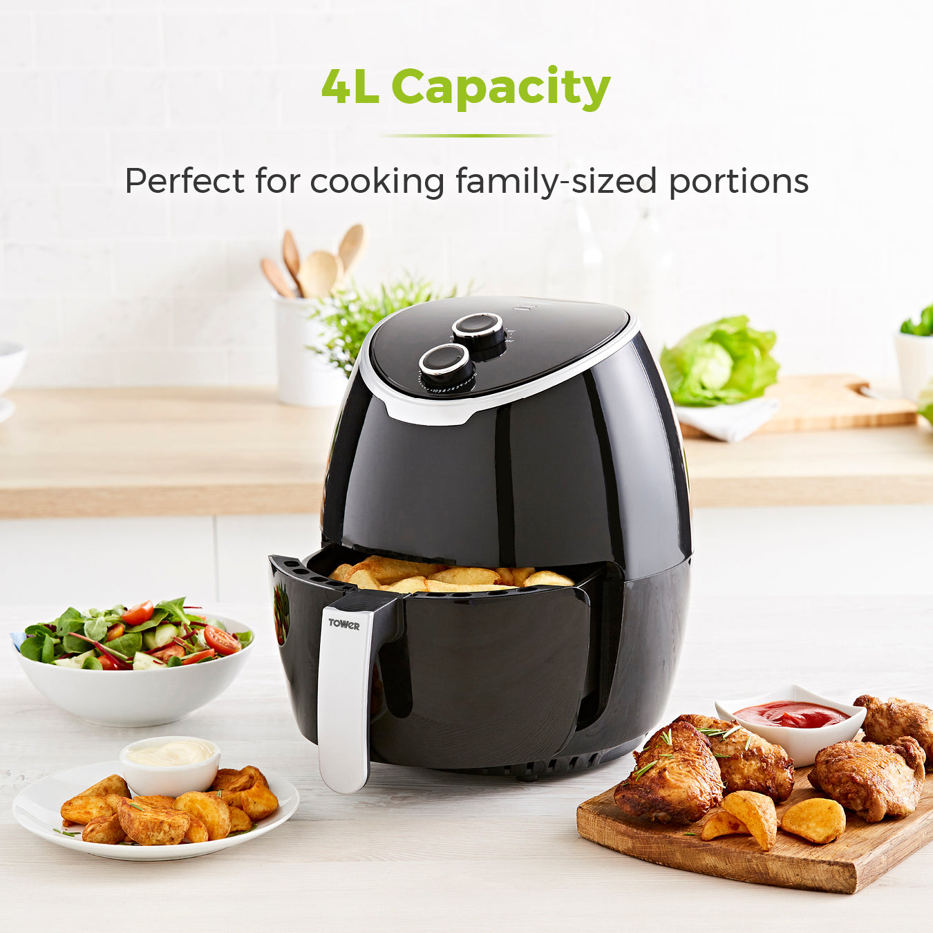 5056032983236 TOWER Vortx 4L Manual Air Fryer Black T17061BLK Brambles Cookshop 8