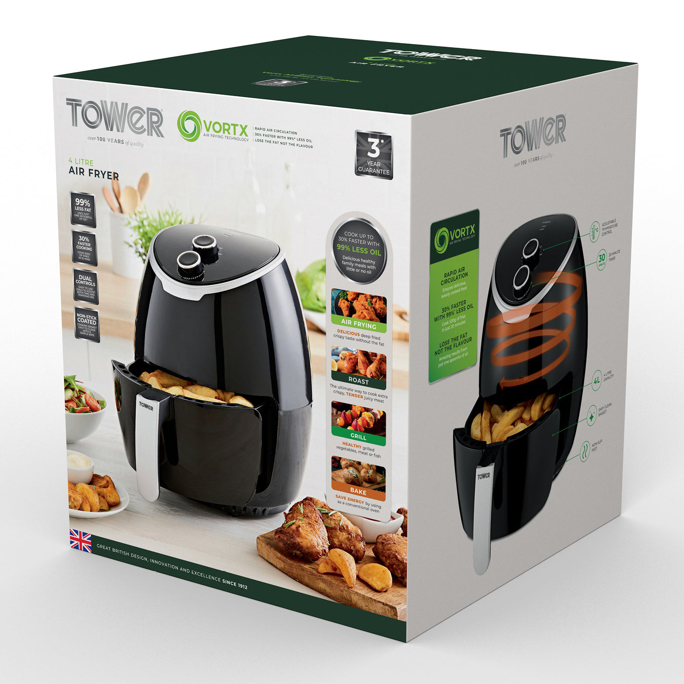 5056032983236 TOWER Vortx 4L Manual Air Fryer Black T17061BLK Brambles Cookshop 11