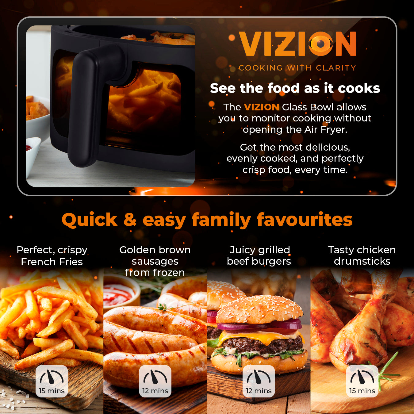 5056462353180 TOWER Vortx Vizion 7.5L Air Fryer with Colour Display Digital T17123 Brambles Cookshop 4