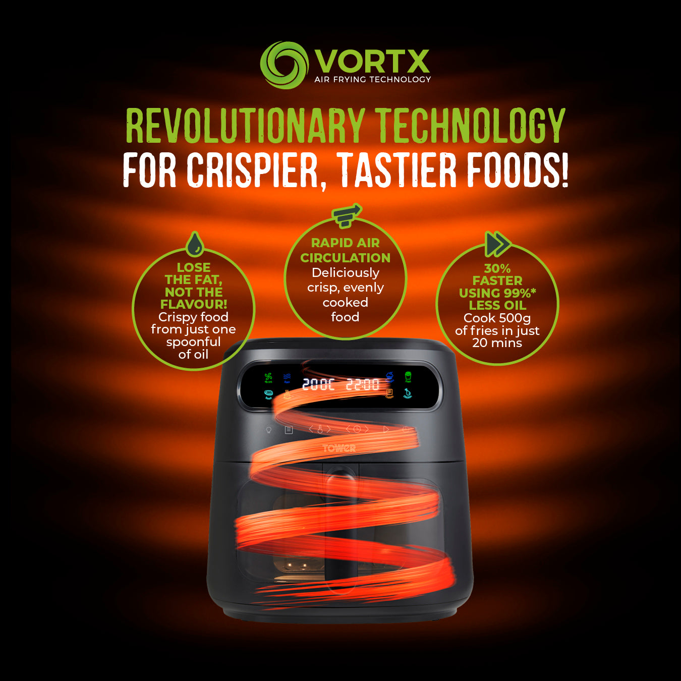5056462353180 TOWER Vortx Vizion 7.5L Air Fryer with Colour Display Digital T17123 Brambles Cookshop 7