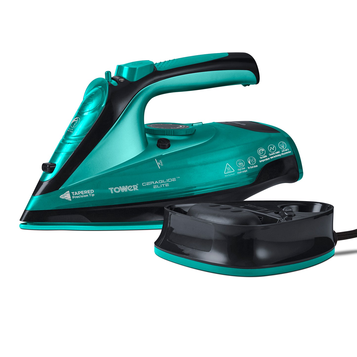 5056462352435 TOWER Ceraglide Cord Cordless Iron 2400W Teal Black T22008TL Brambles Cookshop 1
