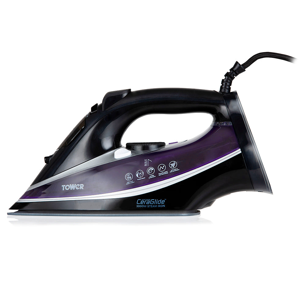 5056032952935 TOWER CeraGlide 3100W Ultra Speed Iron Black / Rose Gold T22013PR Brambles Cookshop 2