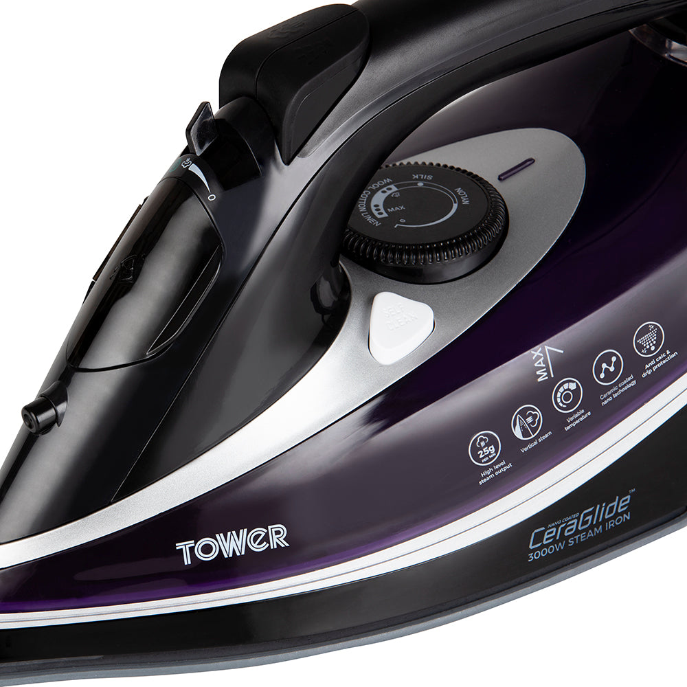 5056032952935 TOWER CeraGlide 3100W Ultra Speed Iron Black / Rose Gold T22013PR Brambles Cookshop 9
