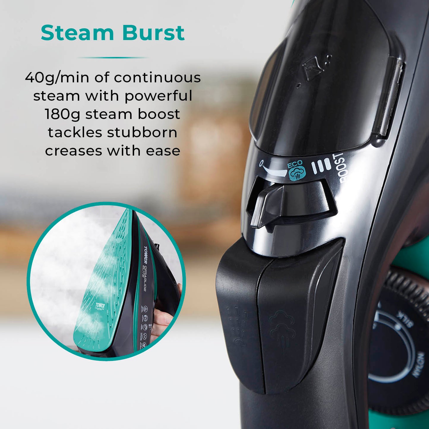 5056462352855 TOWER Ceraglide 3100W Iron Ultra Speed Black/Teal T22013TL Brambles Cookshop 5
