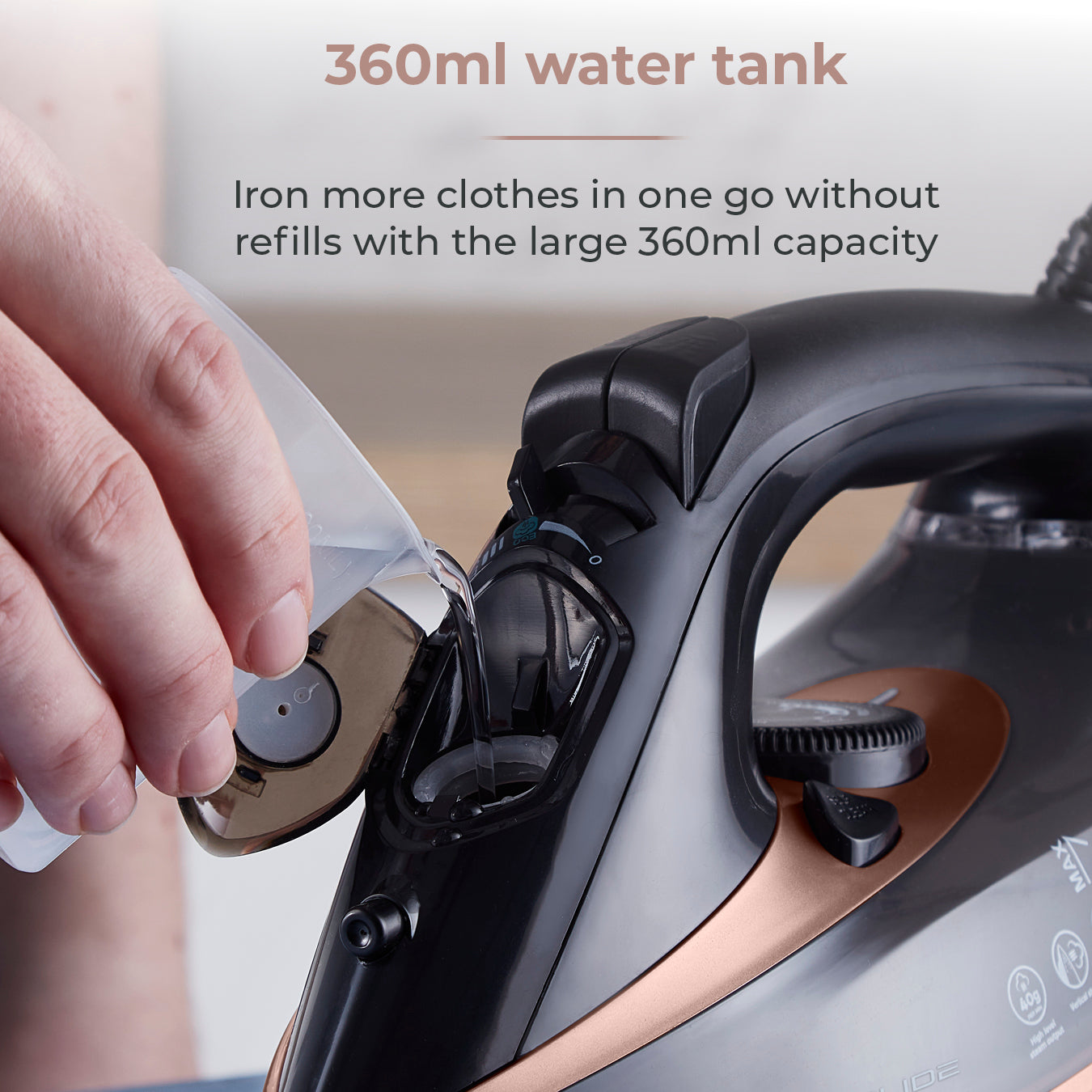 5056032954236 TOWER CeraGlide 3100W Ultra Speed Iron Black / Rose Gold T22013 Brambles Cookshop 6