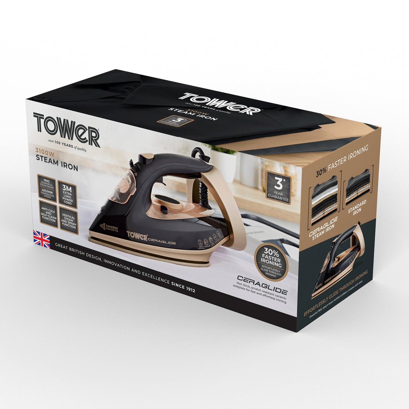 5056462300665 TOWER Ceraglide 3100W Steam Iron T22021GLD Brambles Cookshop 10
