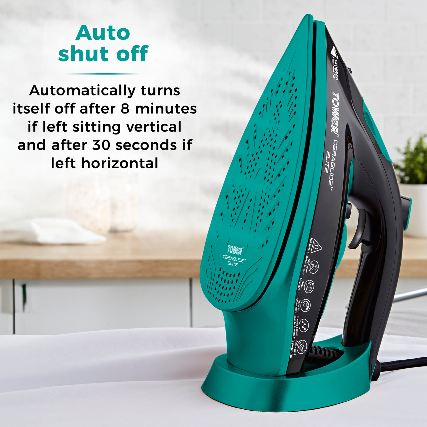 5056462352893 TOWER Ceraglide 3100W Steam Iron Black and Teal T22021TL Brambles Cookshop 3