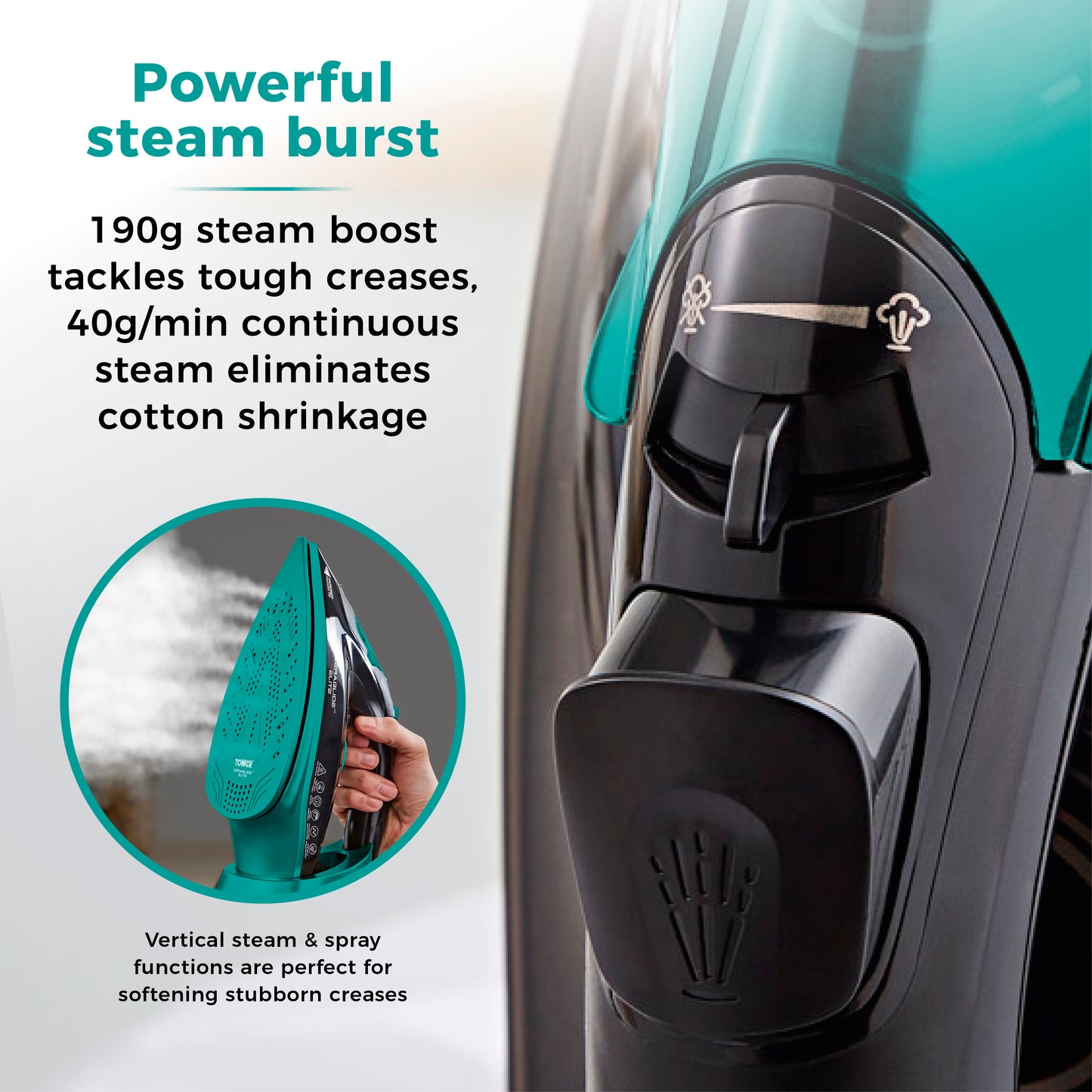 5056462352893 TOWER Ceraglide 3100W Steam Iron Black and Teal T22021TL Brambles Cookshop 5
