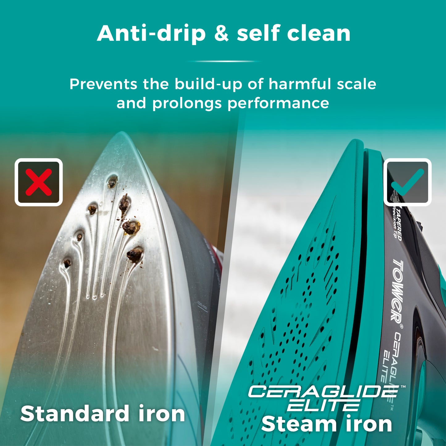 5056462352893 TOWER Ceraglide 3100W Steam Iron Black and Teal T22021TL Brambles Cookshop 8