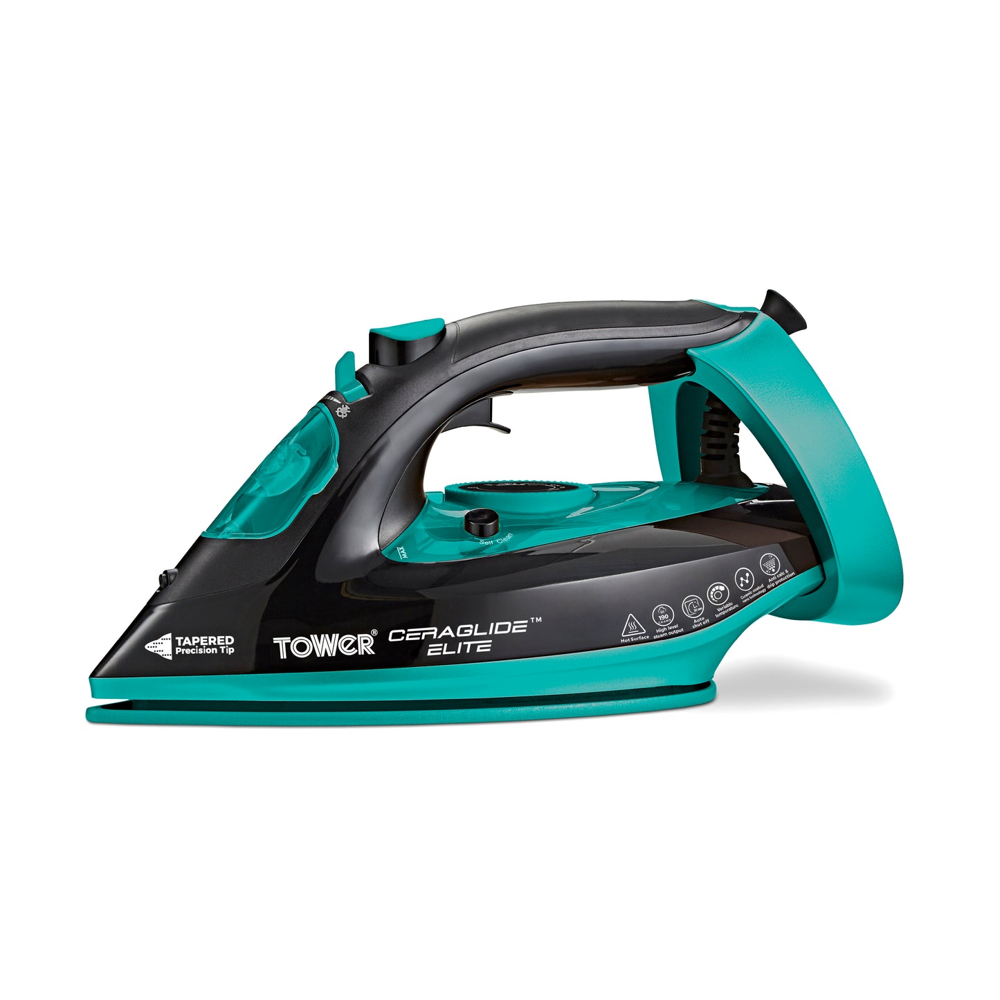 5056462352893 TOWER Ceraglide 3100W Steam Iron Black and Teal T22021TL Brambles Cookshop 1