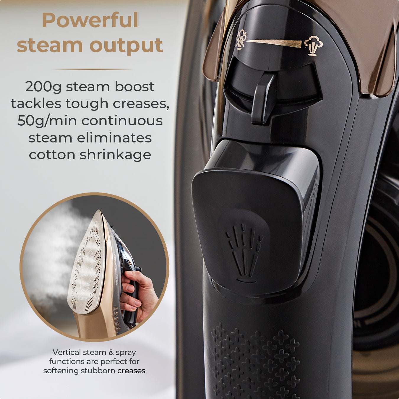 5056462300689 TOWER Ceraglide 2800W 360 Cord Cordless Steam Iron Black and Gold T22022GLD Brambles Cookshop 5