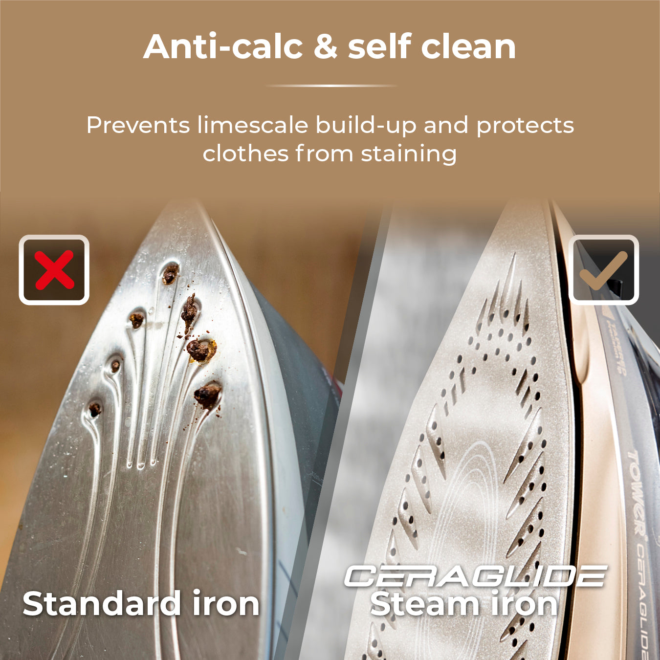 5056462300689 TOWER Ceraglide 2800W 360 Cord Cordless Steam Iron Black and Gold T22022GLD Brambles Cookshop 7