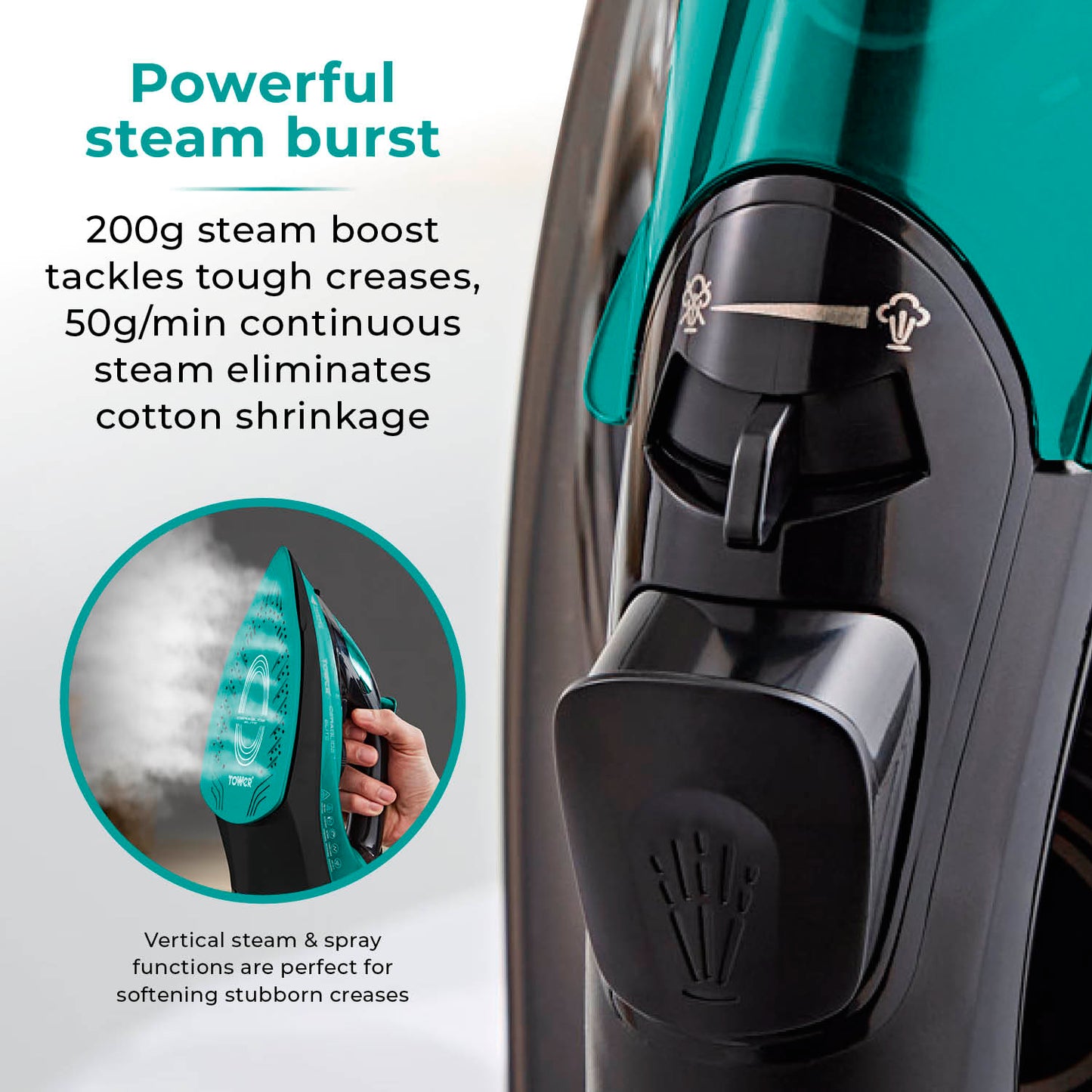 5056462352916 TOWER Ceraglide Cord/Cordless Iron 2800W Black and Teal T22022TL Brambles Cookshop 6