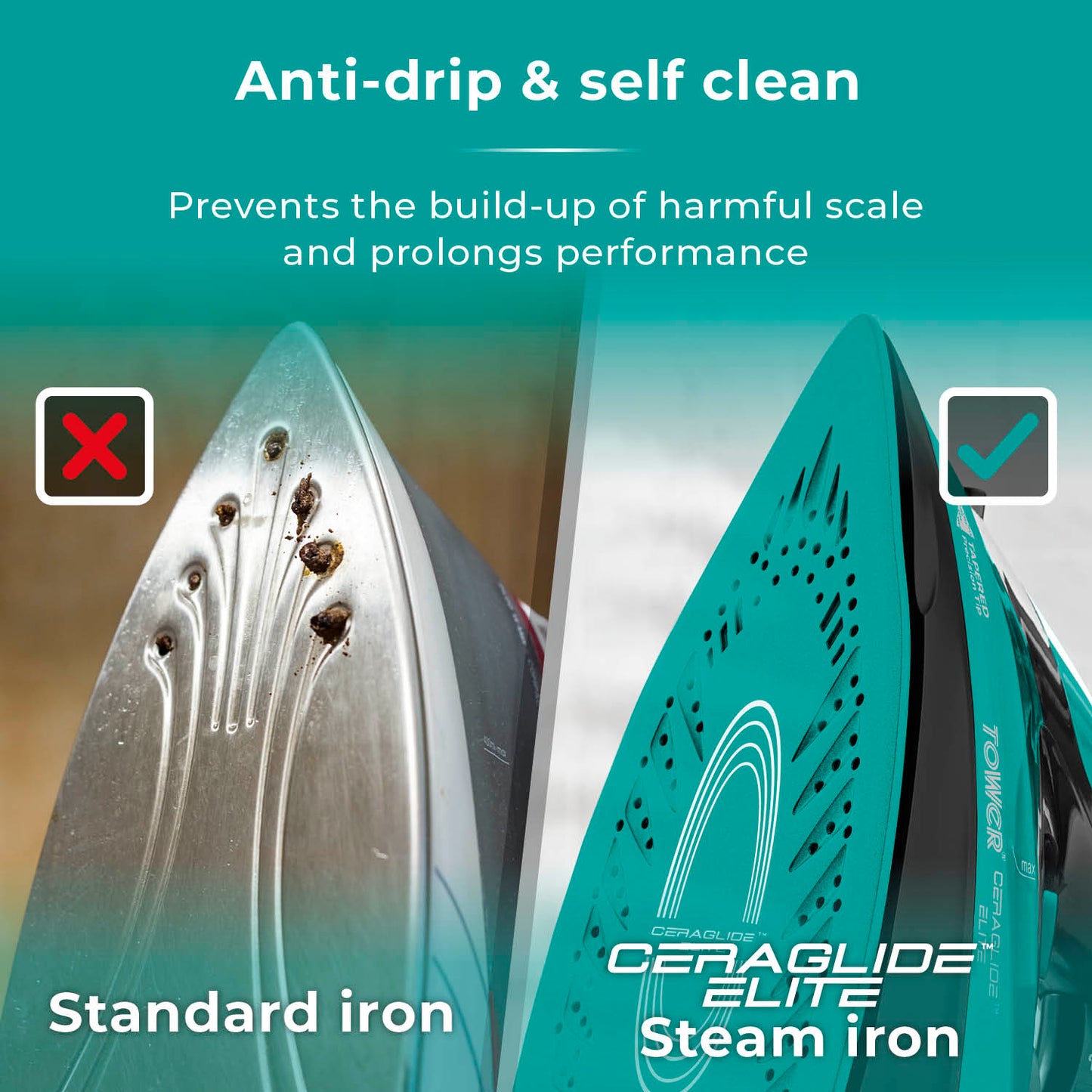 5056462352916 TOWER Ceraglide Cord/Cordless Iron 2800W Black and Teal T22022TL Brambles Cookshop 8