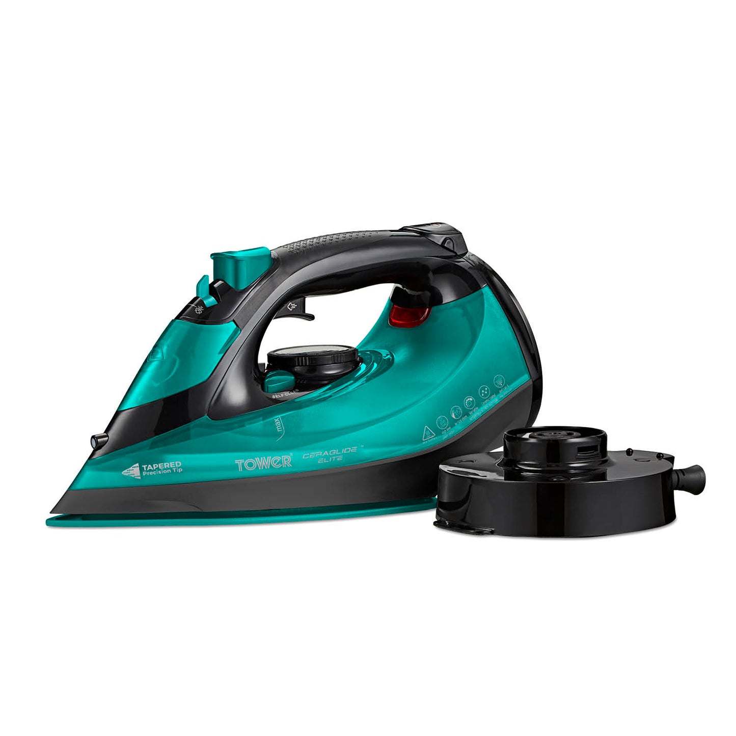 5056462352916 TOWER Ceraglide Cord/Cordless Iron 2800W Black and Teal T22022TL Brambles Cookshop 1