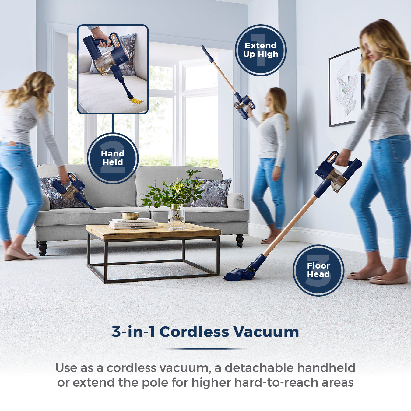 5056462346762 TOWER VL45 Pro Pet Anti Tangle Vac 3-IN-1 DC 150W Blue T513009 Brambles Cookshop 3