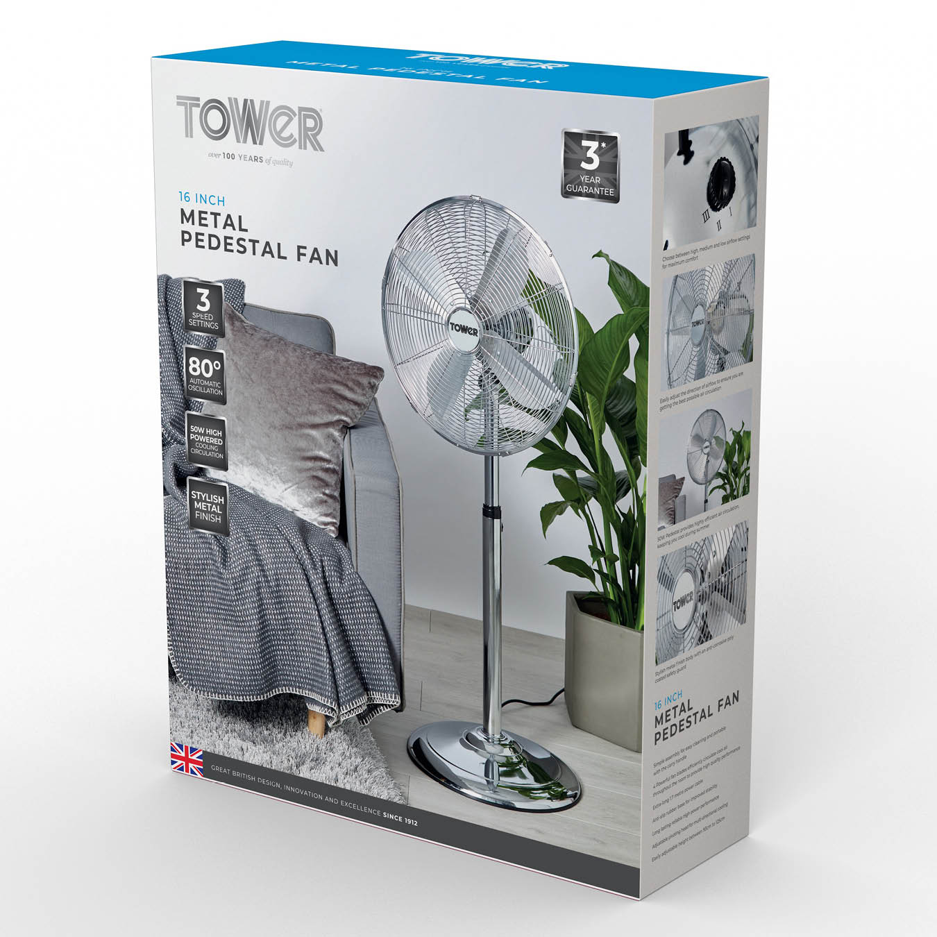 5056032995567 TOWER TOWER 16 Inch Metal Pedestal Fan T637000 Brambles Cookshop 9
