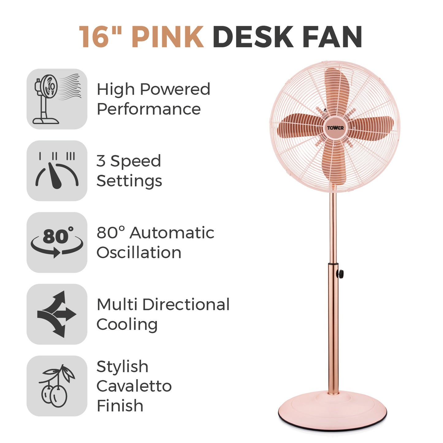 5056462328201 TOWER Cavaletto 16 Inch Pedestal Fan T643000P Brambles Cookshop 2