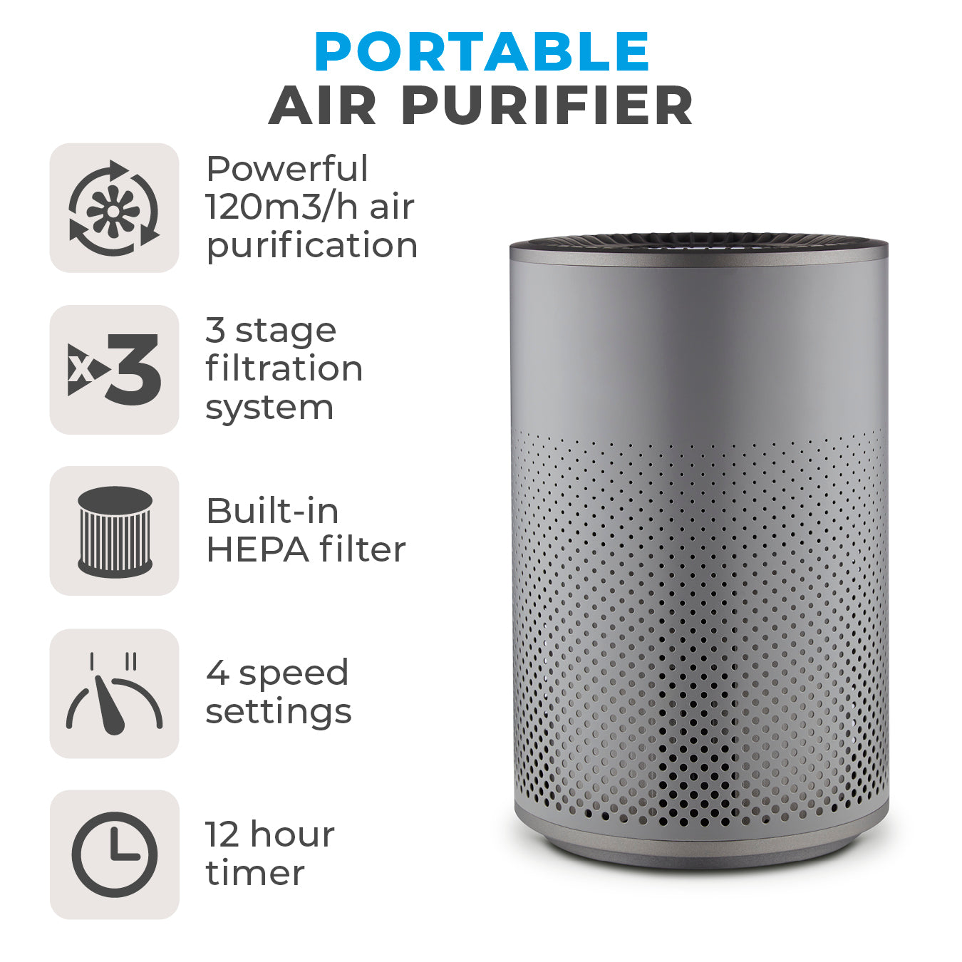 5056462330365 TOWER Desktop Air Purifier Grey and Dark Grey T673000 Brambles Cookshop 2