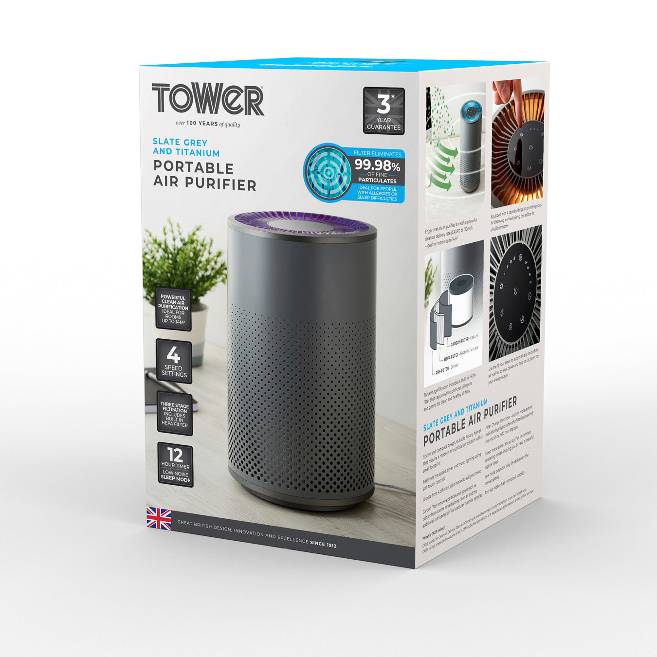 5056462330365 TOWER Desktop Air Purifier Grey and Dark Grey T673000 Brambles Cookshop 10