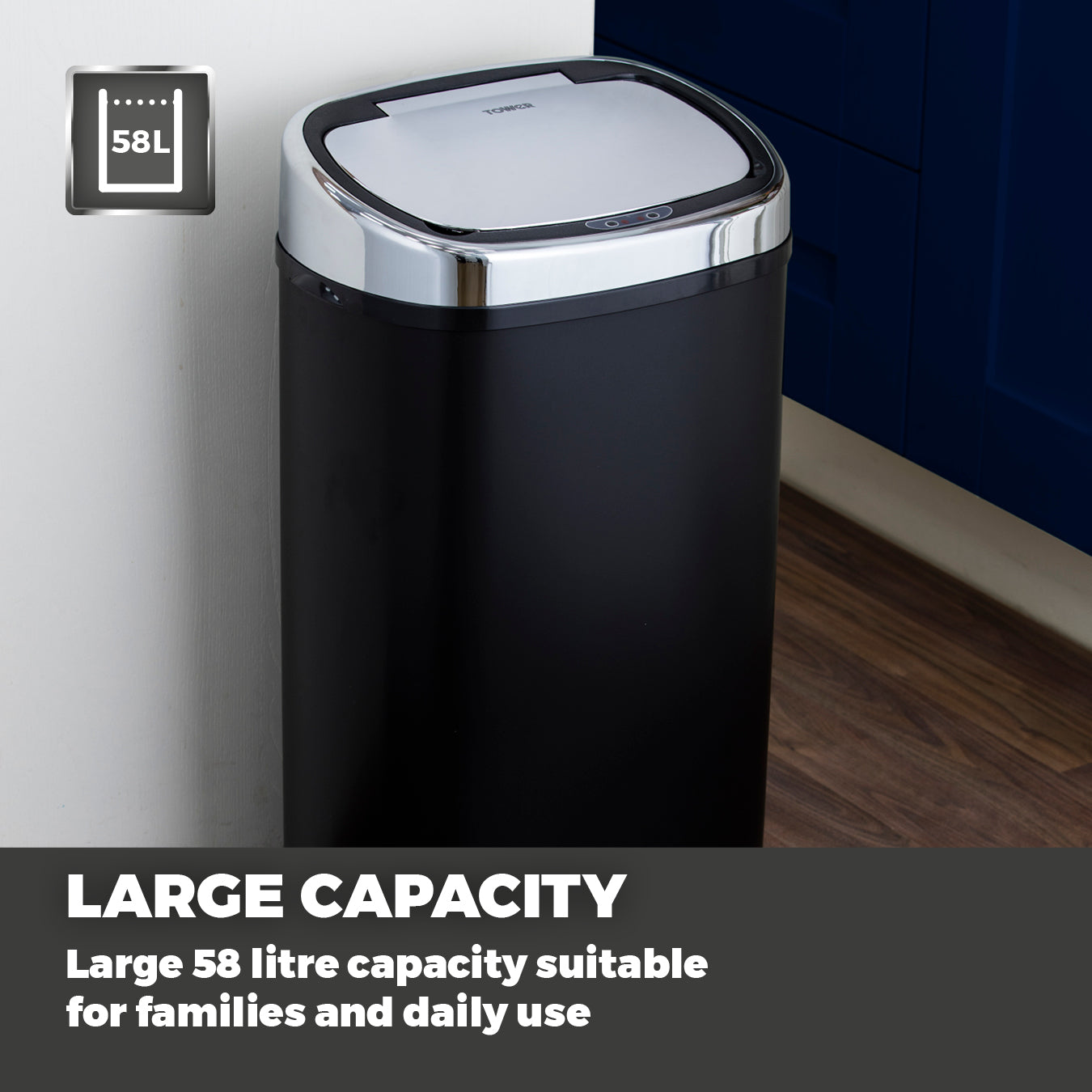 5055195881687 TOWER 58 Litre Stainless Steel Sensor Bin T80900 Brambles Cookshop 5