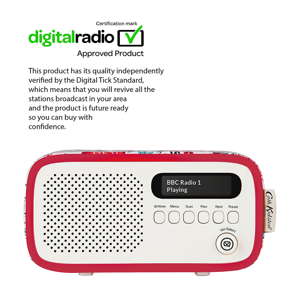 5060706035473 VQ Dexter DAB/FM Radio Cath Kidston Strawberry Garden VQDEXTERCKSG Brambles Cookshop 5